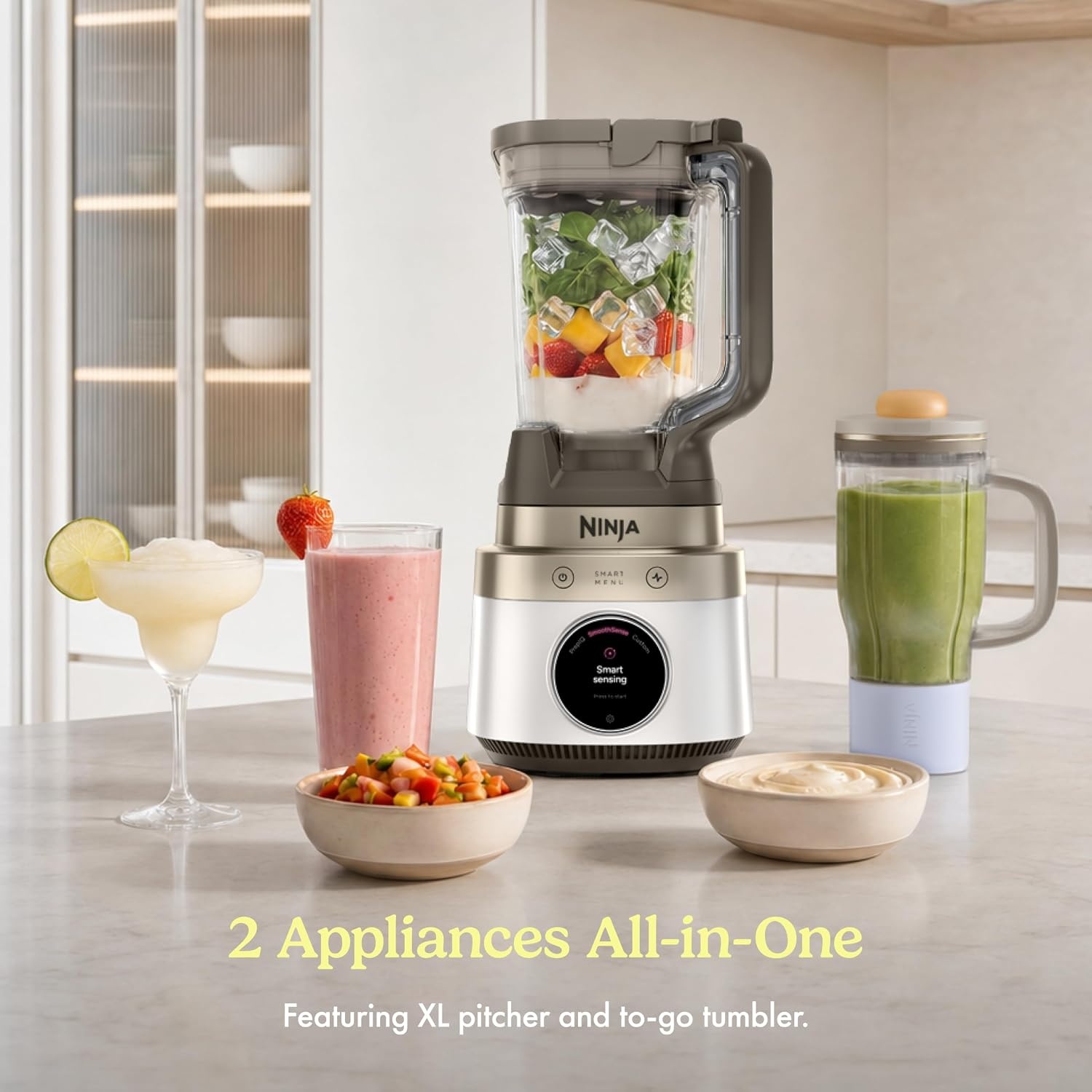 image:imageNinja CrushBOSS 2in1 Blender amp Tumbler Amazon Exclusive Bone amp Champagne