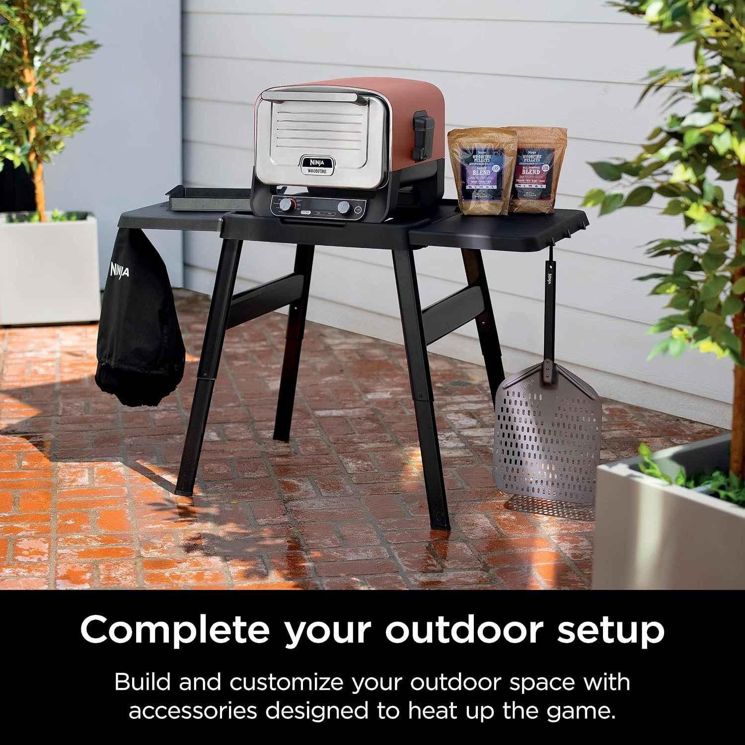 image:imageNinja Adjustable Outdoor Stand 3 Height Levels Utensil Holder BlackAttachable Side Table