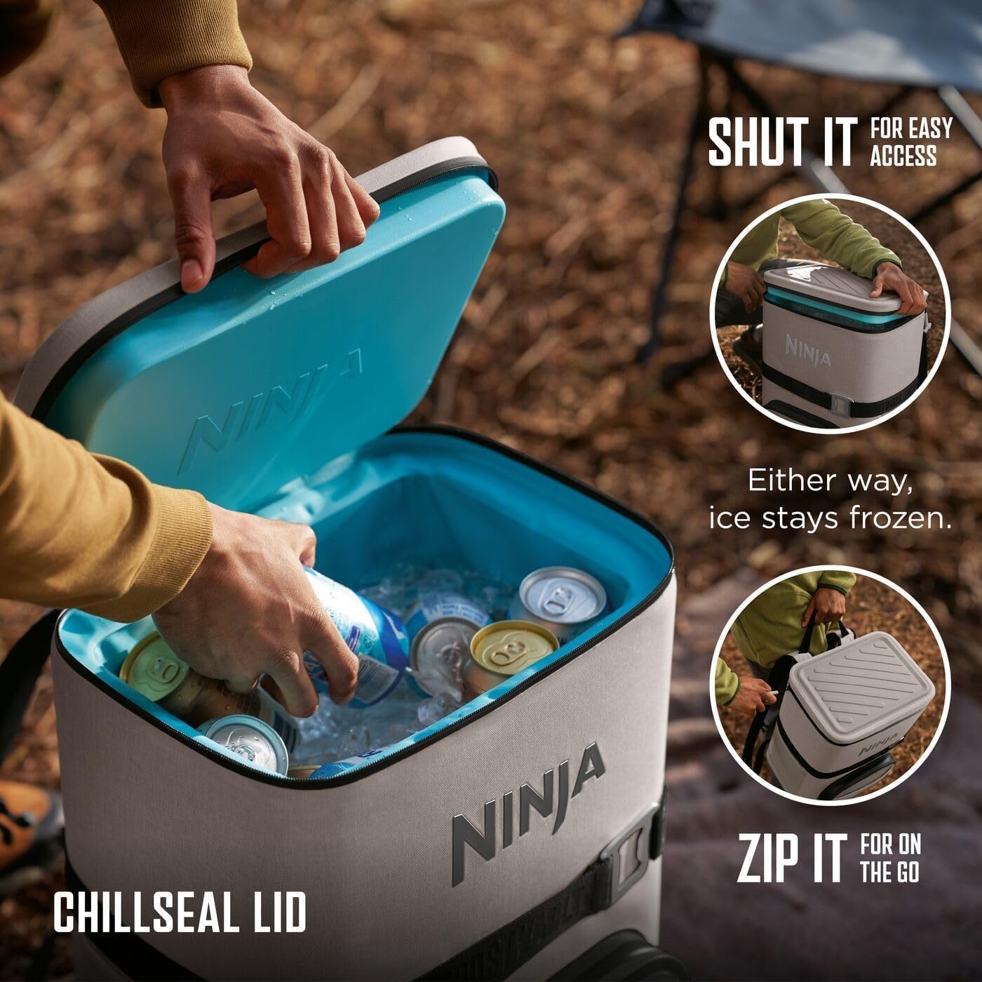 image:imageNinja FrostVault Go Outdoor Flexible 23L Cooler Backpack for 36 Cans with Cold Dry Zone 2 Ice Packs for Hiking Camping Sand Beige FF136EUUKCS