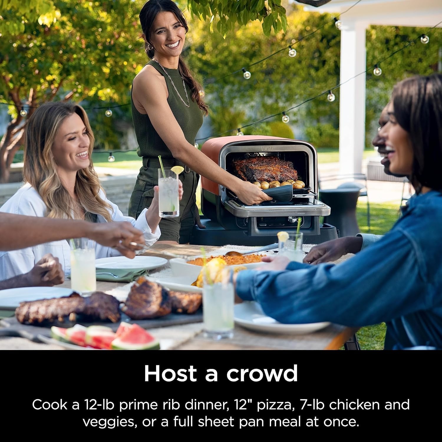 image:imageNinja Woodfire Outdoor Pizza Oven 5in1 Portable Electric Roaster Oven Heats up to 700F 5 Artisan Pizza Settings Integrated BBQ Smoker Box Includes Flavored Wood Pellets Terracotta Red